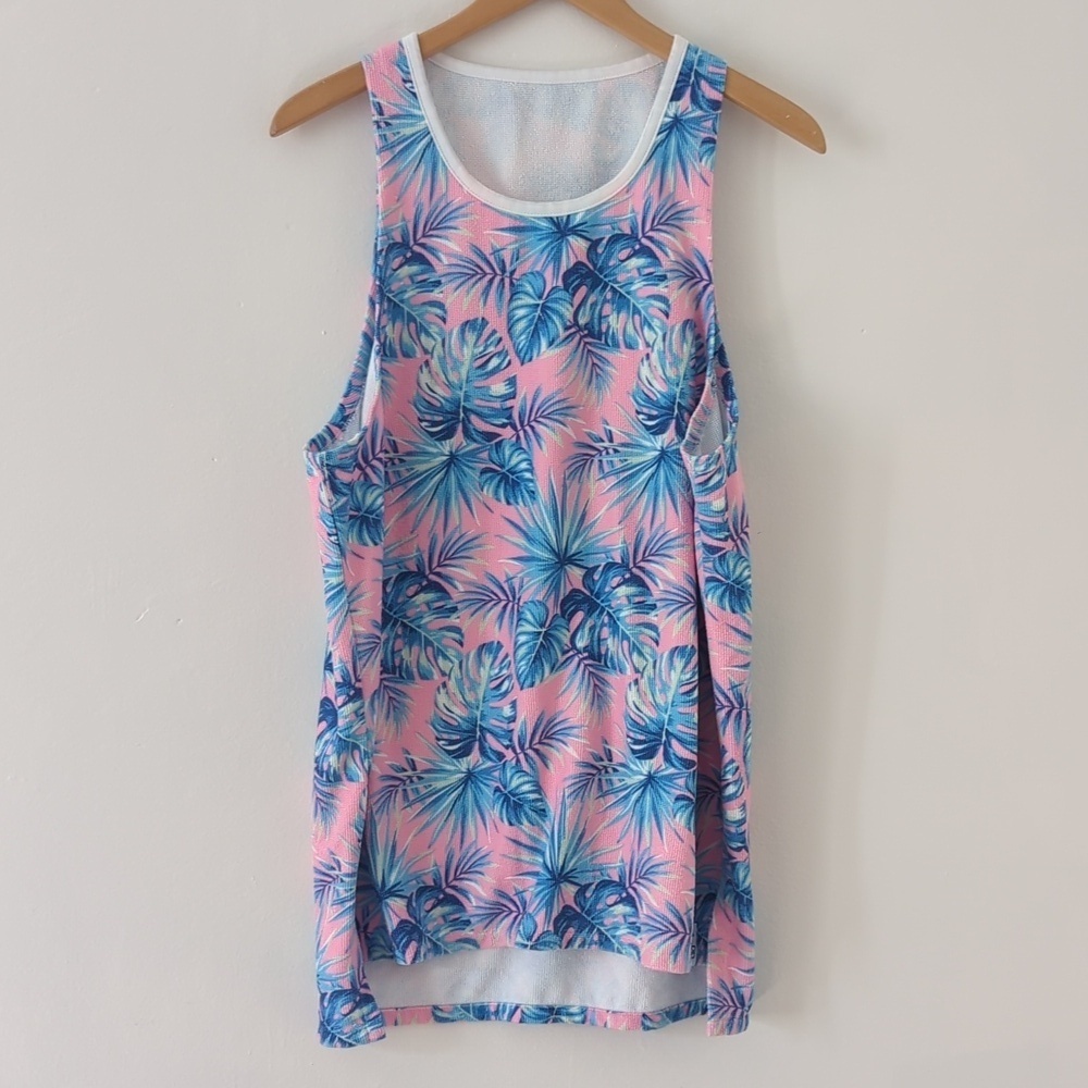 Towel Tank Top Terry Tunic Keep Palm & Carry On Tropical Pink Blue Print S/M/L